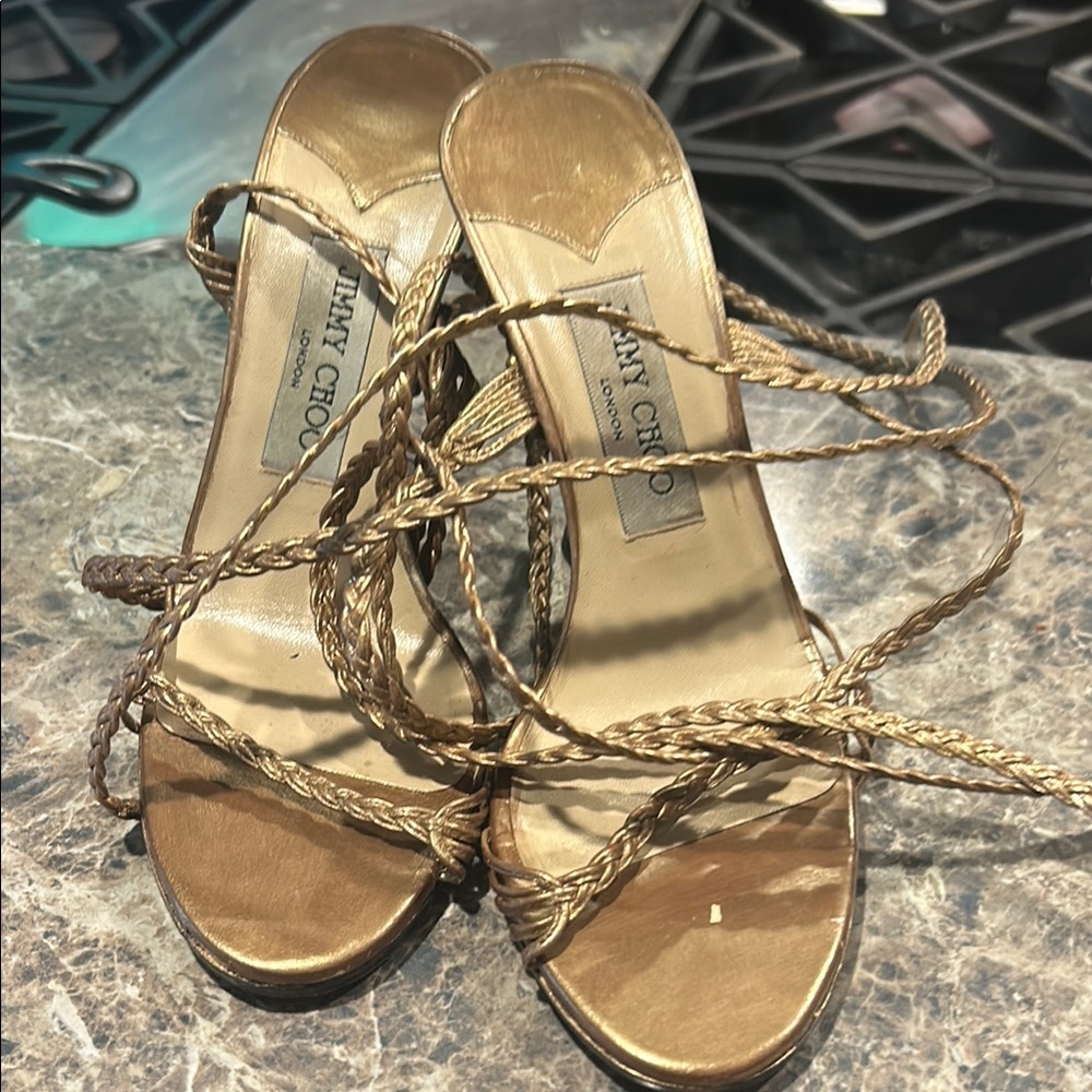 Jimmy Choo Metallic Gold Braided Heels